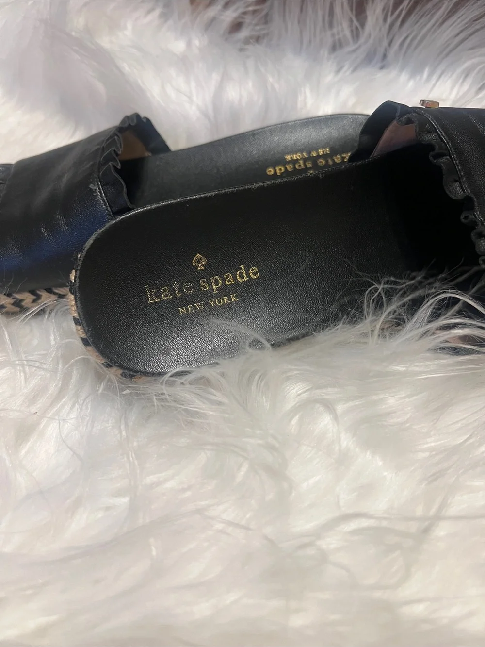 kate spade Black Ruffle Espadrille Slide Sandals size 7M